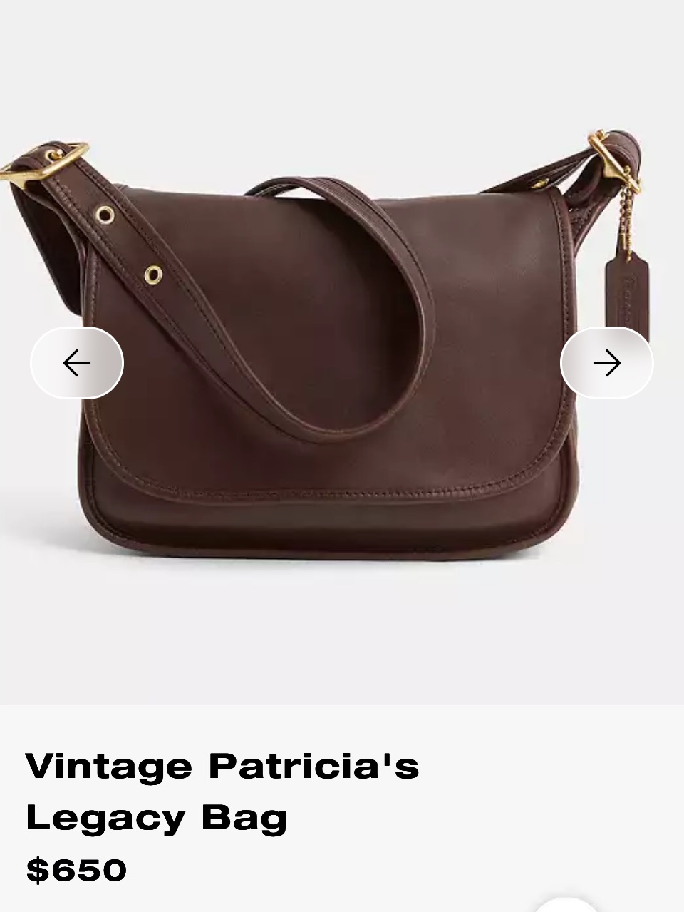 Vintage Genuine 1999 Coach Patricia’s Legacyclassic Brown Leather Saddle Bag -